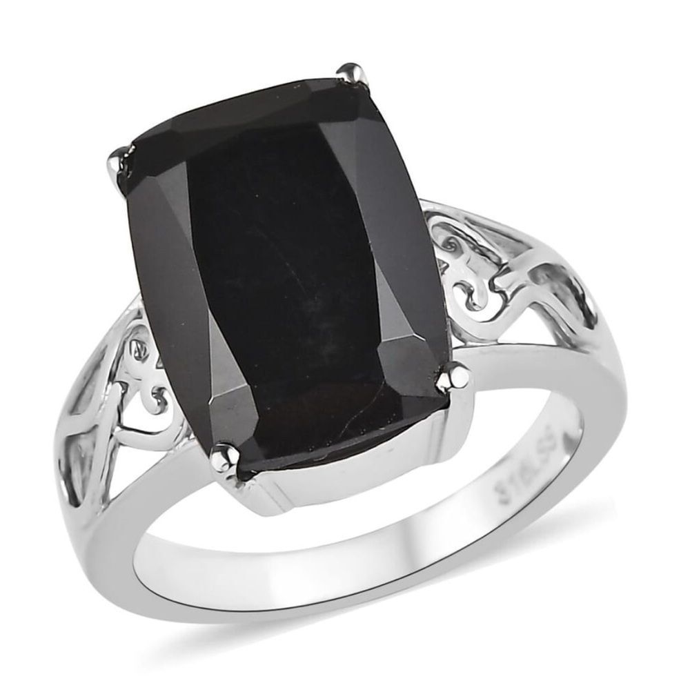 Thai Black Spinel 8.30 ctw Solitaire Ring in Durable Stainless Steel size 7